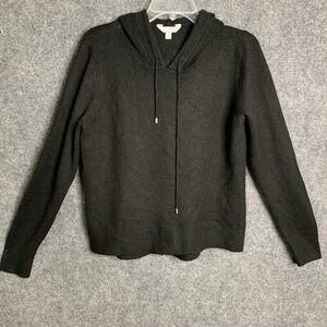 Time and True Pullover Hooded Knit Sweater Women S Black Long Sleeve Pull Cord